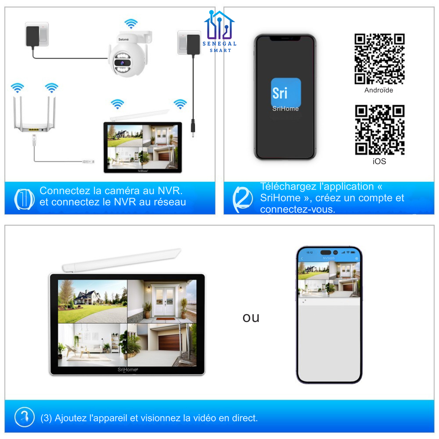 Kit 4 caméra NVR sans fil 5Mp Disque 1To Écran 10 pouces.