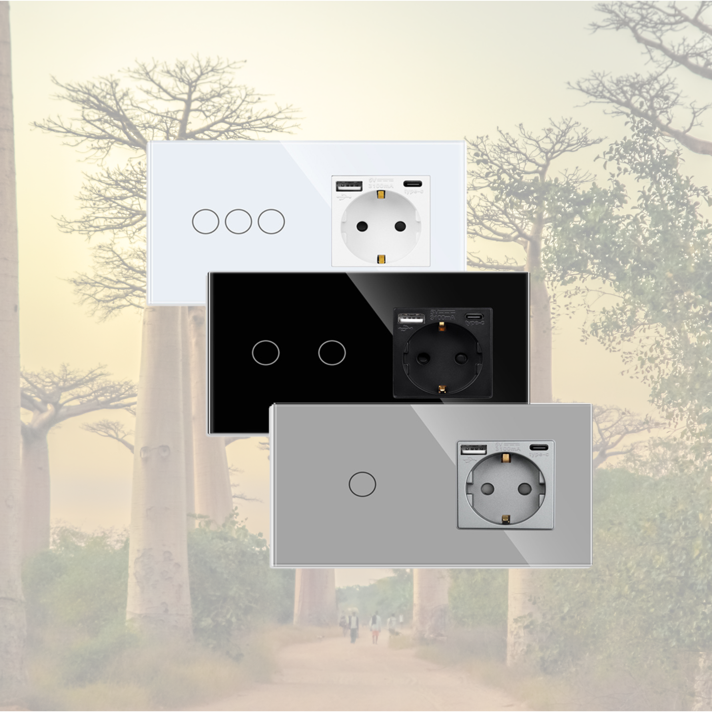 Prise murale USB-C avec interrupteur